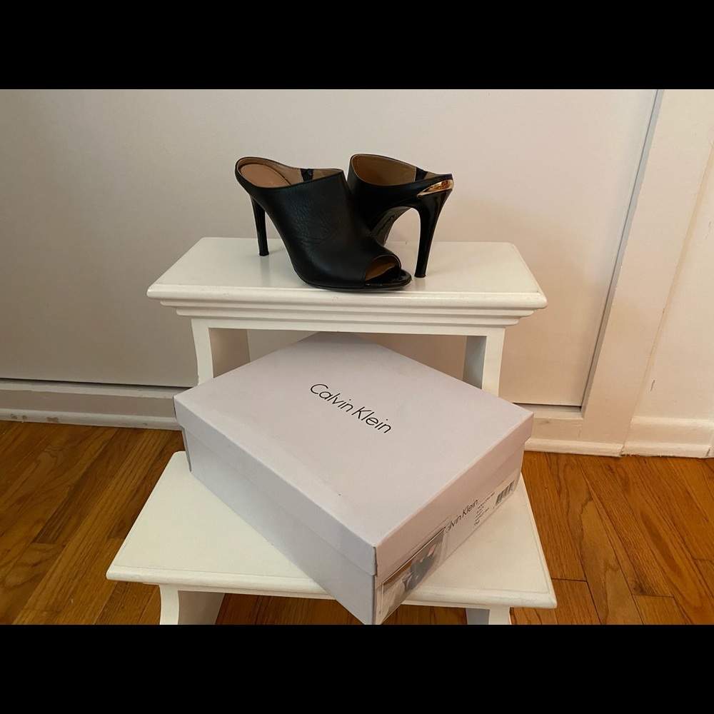 Calvin Klein Black high heeled mules